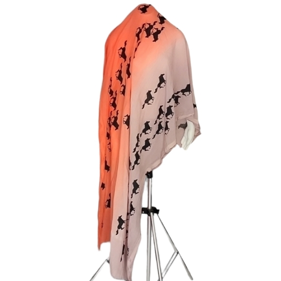 VINTAGE EQUESTRIAN Oversized Wrap Scarf Throw Cover Neon Ombre Horses Stallions - Picture 8 of 15